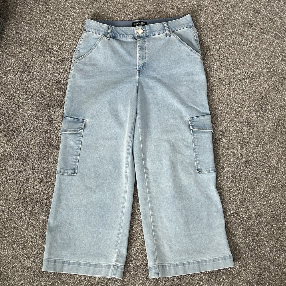 Mac And Me Wide Leg Cargo Jeans - Women's 14 - Stretch High Waist Light Wash Y2K